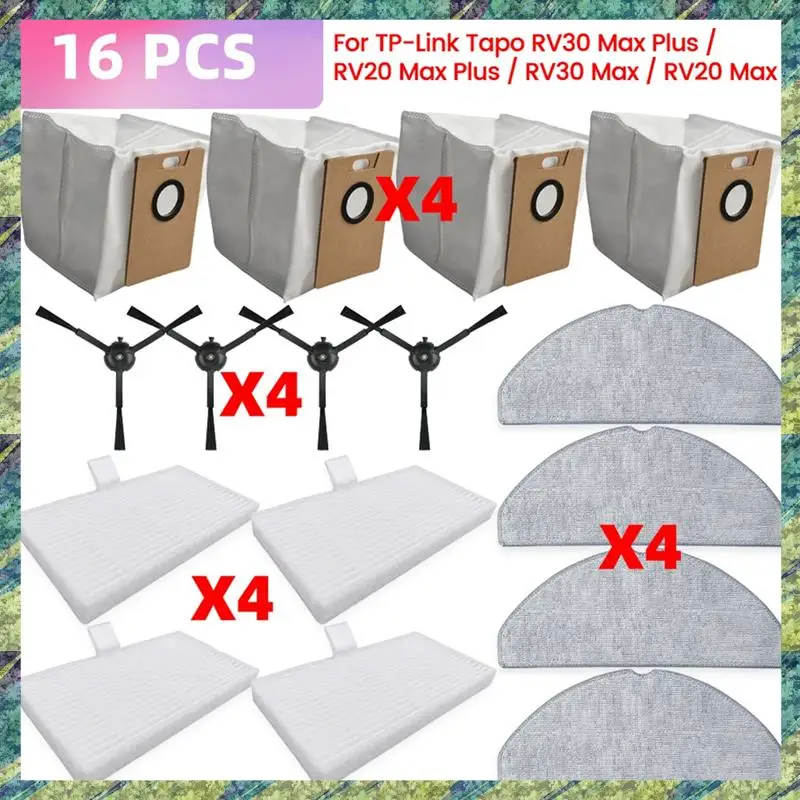 Nana For TP-Link Tapo RV30 Max Plus / RV20 Max Plus / RV30 Max / RV20 Max Parts Dust Bag Hepa Filter Side Brush Mop Cloth