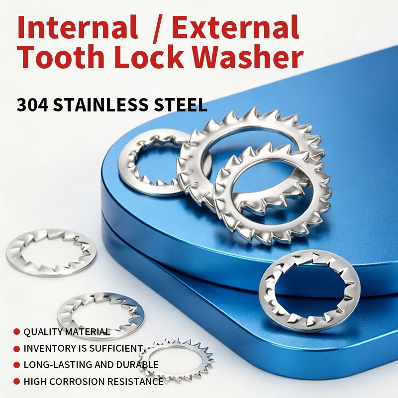 304 Stainless Steel A2 Internal & External Tooth Locking Washers GB862.2 GB861.2, DIN6798J DIN6798A M3 M4 M5 M6 M8 M10 M12M14M16