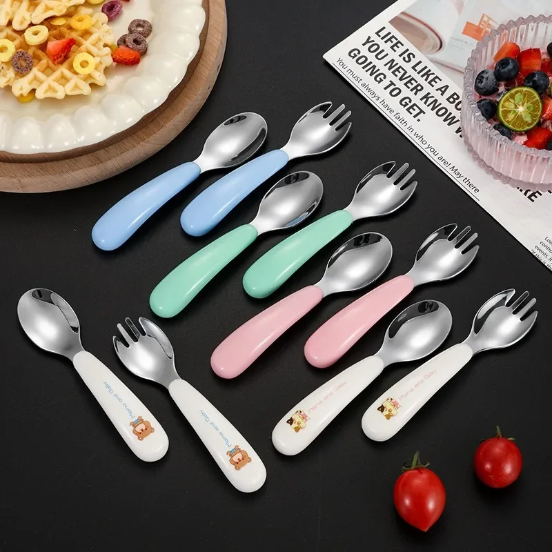 

304 Stainless Steel Children's Fork and Spoon Portable Set, Suitable for Independent Dining Training, aged 1 and above