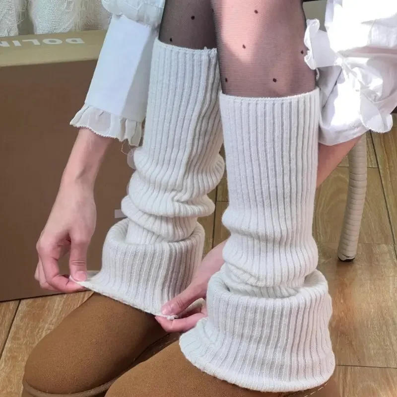 Scaldamuscoli Lolita 40/50/70cm Calzini Coprigambe caldo lavorato a maglia femminile Bianco Nero Scaldino Lady Autunno Inverno Calzino all'uncinetto Polsini per stivali