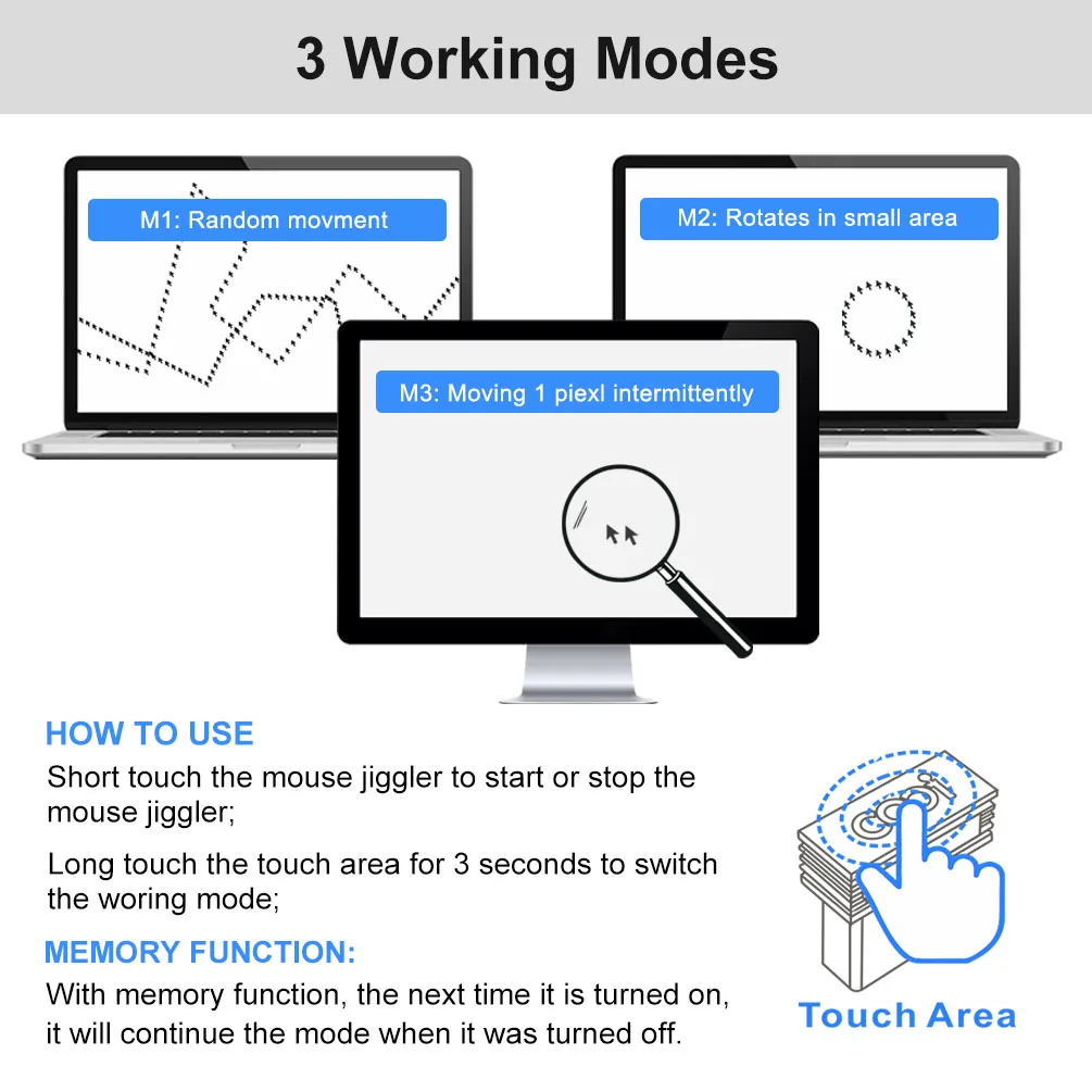 Cooidea USB Mouse Jiggler, Undetectable Mouse Mover with ON/Off Touch Switch and USB C Adapter，Keeps Computer Awake, Driver-Free