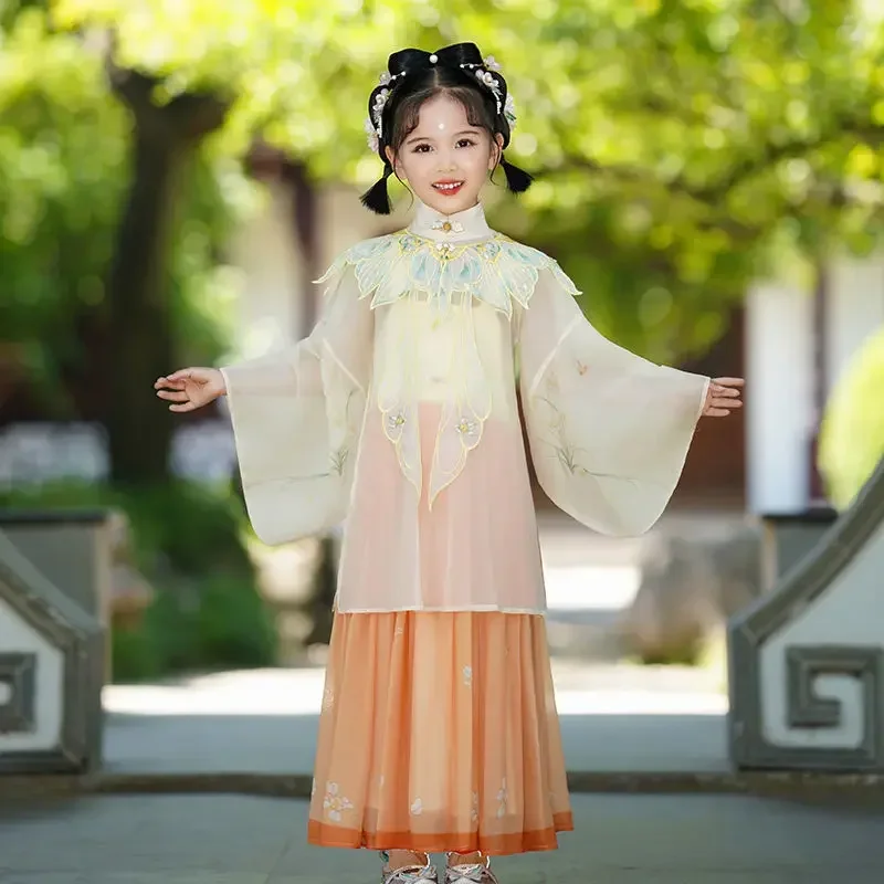 

Vestidoxtaposition традиционный китайский для женщин и niño, Túnica cuello pie, Falda plisada, hombro nube, Hanfu, Dinastía Min