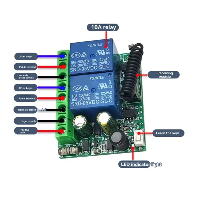ABGI-AC 85-256V relé 2 canales 433Mhz interruptor de Control remoto inalámbrico para puertas de garaje, cortinas, módulo receptor de iluminación