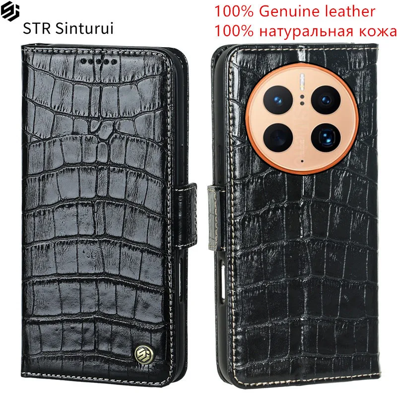 

STR Genuine leather crocodile grain card Slot Wallet Cover For Huawei Mate 50 40 Pro+ 30 Pro 50E 40E Flip shockproof phone Case