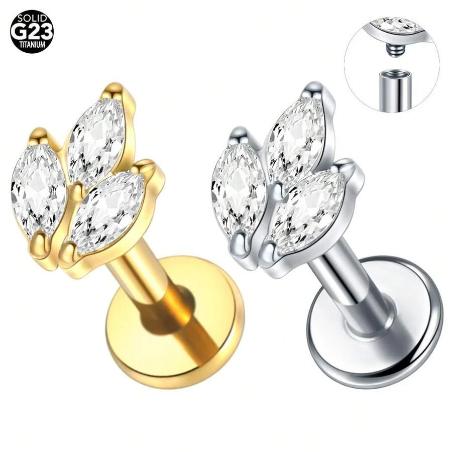 1pc G23 Titanium CZ Tragus Piercing Cartilage Flatback Stud Earring Helix Jewelry Hypoallergenic 16G 18G Internally Threaded