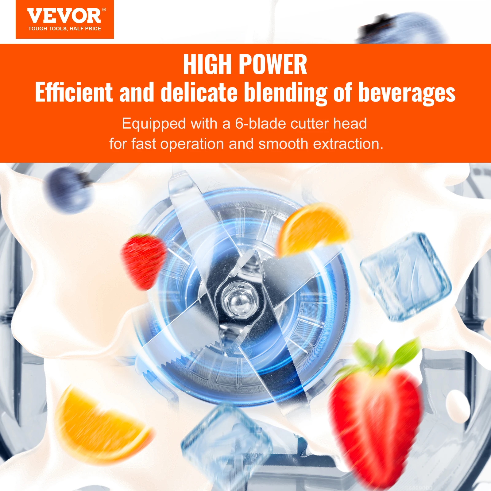 VEVOR 2L Smoothie Blender Professional Countertop Fruit Food Processor Mixer Maker with Stainless Steel for Home Kitchen Bar