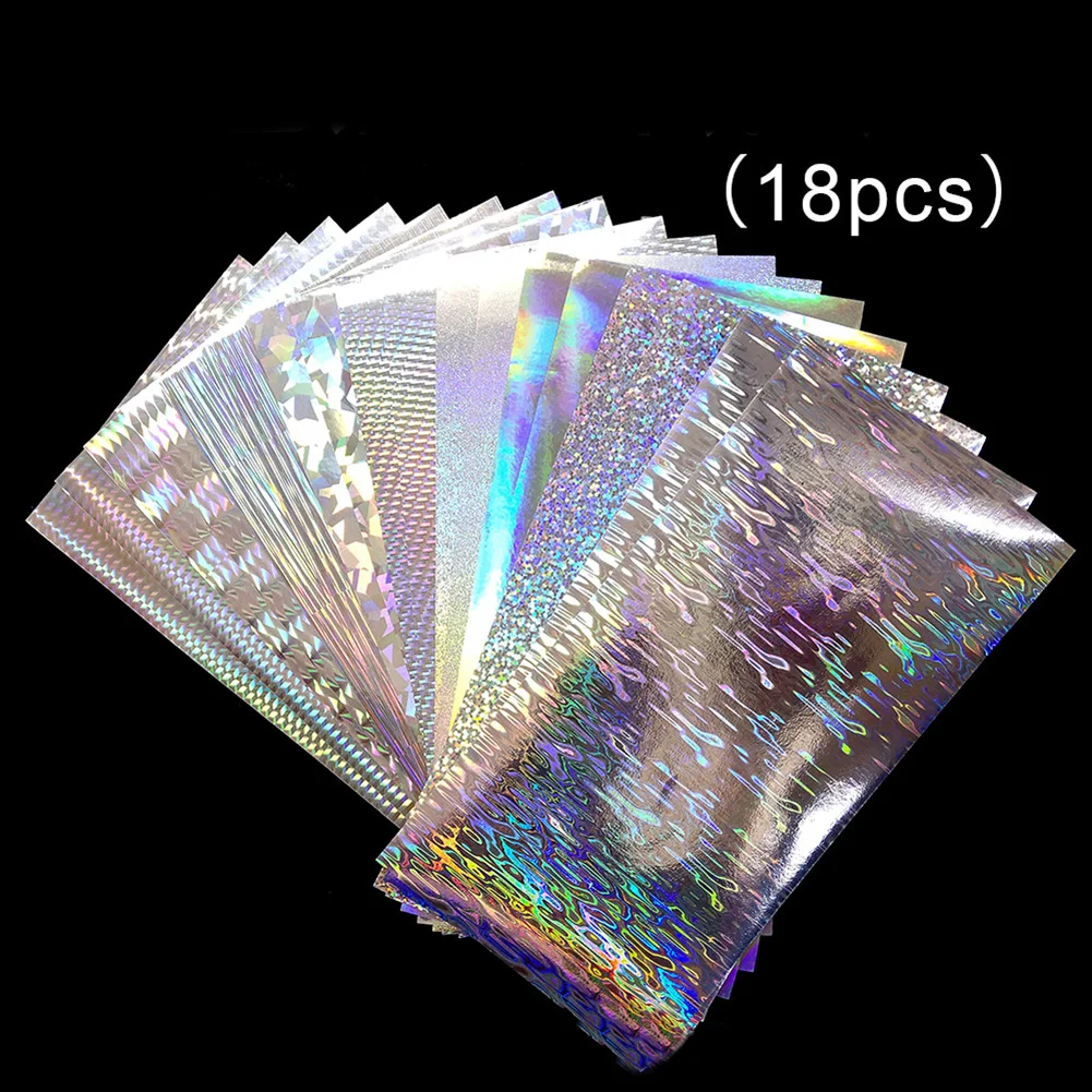 18pcs Fish Scale Lure Stickers 20*10cm Flasher Dodger Lure Reflective Holographic Fishing Lure Tape Silver Laser DIY Fish Skin