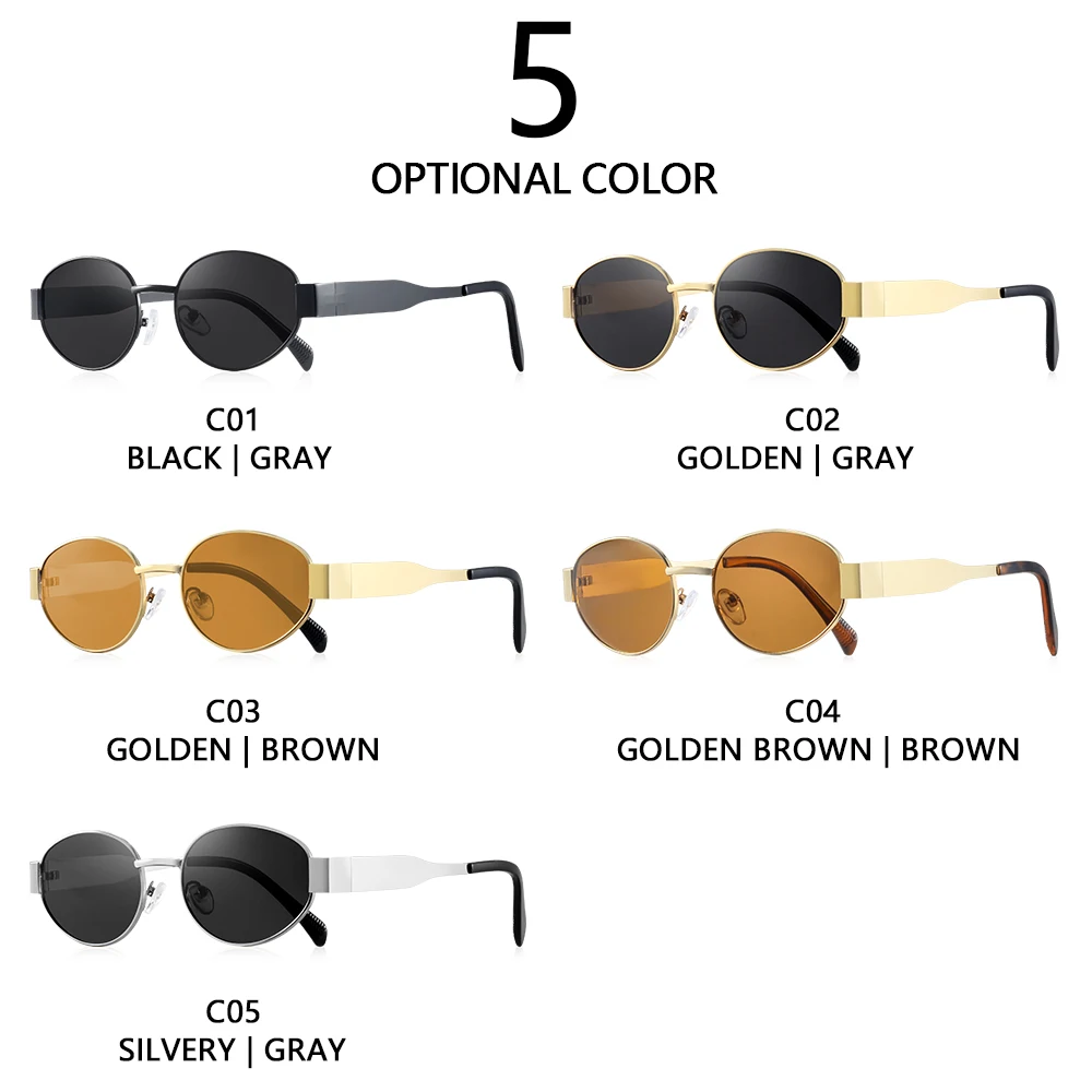 CRIXALIS Y2K 타원형 선글라스 여성 성격 금속 작은 라운드 패션 안경 비치 액세서리 여성 안경 음영 UV400