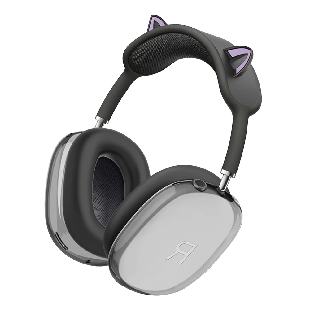 เคสซิลิโคนใส + TPU แบบ 3 in 1 ลายหูแมว พร้อมแผ่นรองหูฟัง/ฝาครอบหูฟัง/ฝาครอบที่คาดศีรษะ สำหรับ AirPods Max