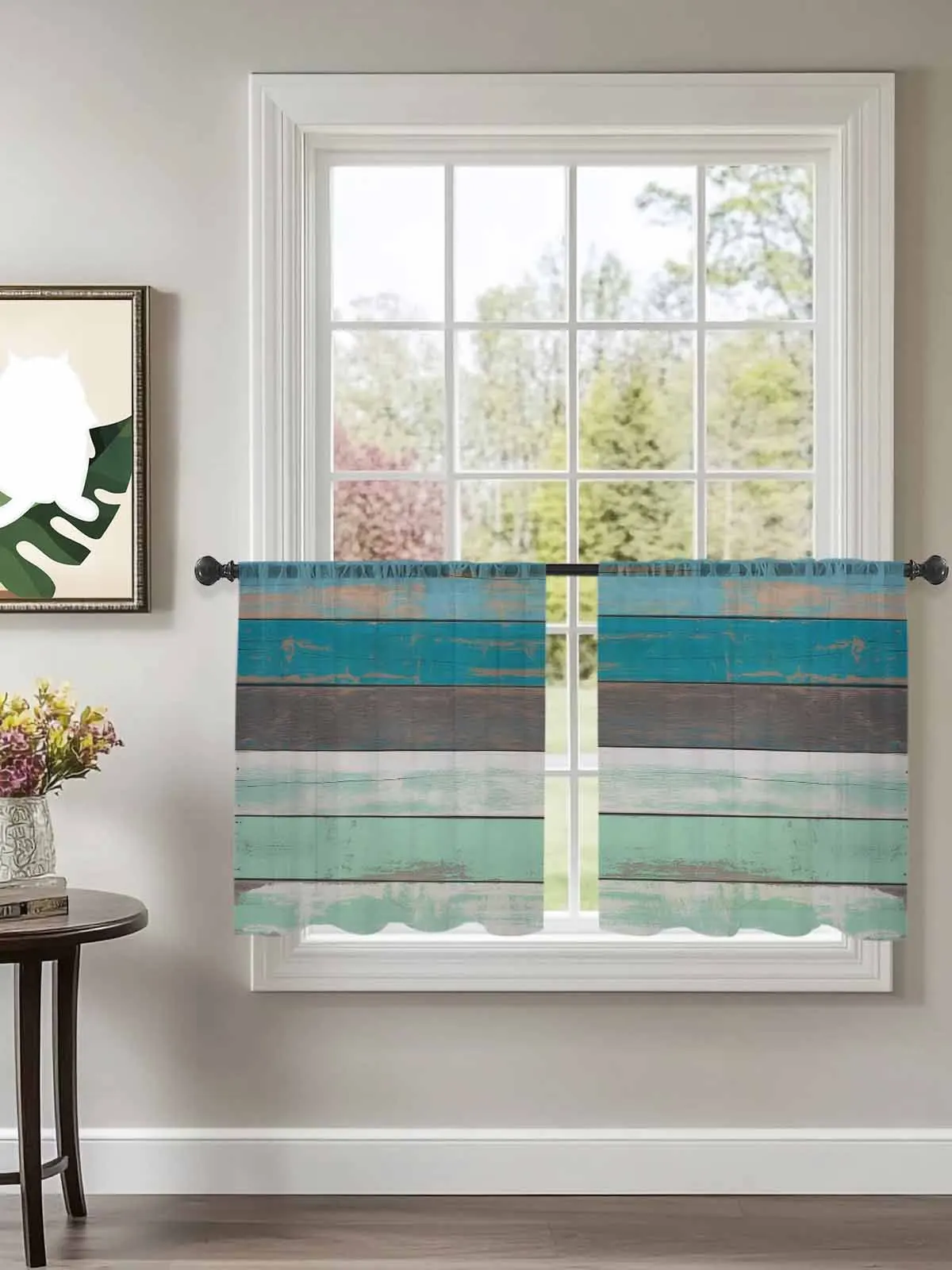 

Green Coastal Distressed Plank Tulle Curtains For Bedroom Children Living Room Decor Sheer Curtains