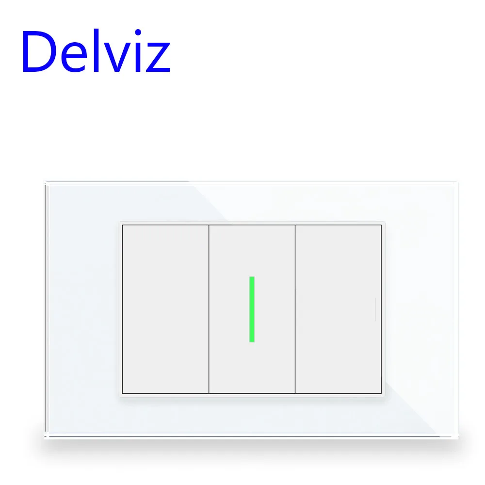Delviz 1 Gang 2 Way LED Illuminated Retractive Push Button Switch, 10A 250VAC,Tempered Glass Panel, 120*72mm Home Wiring Switch
