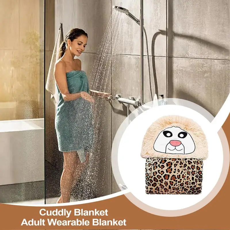 

Oversized Blanket Hoodie Cartoon Animal Design Oversized Sweatshirt Blanket With Sleeves Flannel Cozy Sweatshirt Blanket For