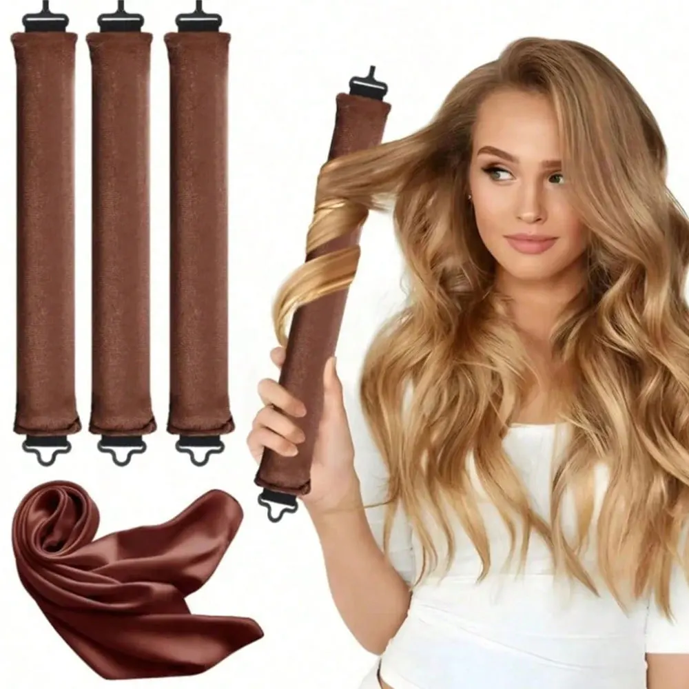 4-teiliges Set für Damen-Lockenstyling, seidig glattes, hitzefreies Locken-Set, inklusive Lockenstab und elektrischem Lockenwickler, geeignet für den Einsatz während des Schlafens, gefüllt mit