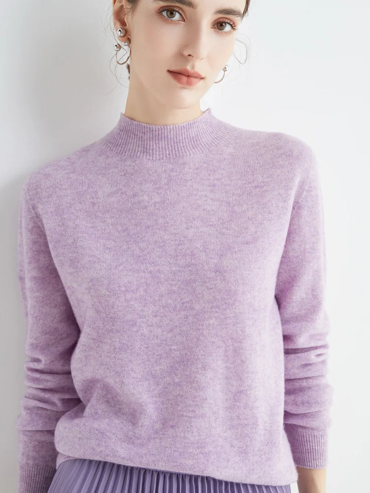 Jesienno-zimowy sweter z dekoltem w szpic dla kobiet 100% wełna merynosów Casual Cashmere Dzianina Odzież damska Podstawowe topy
