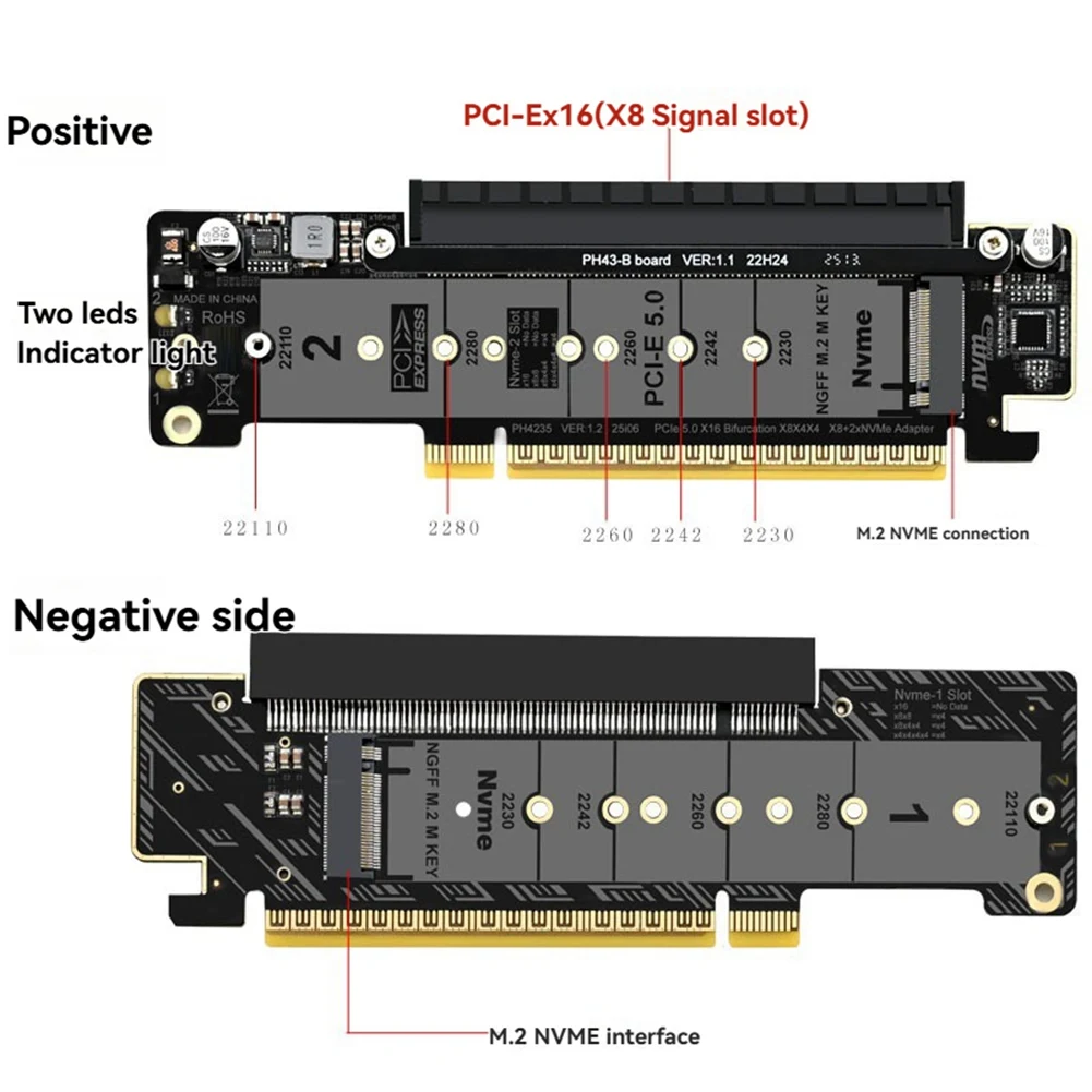 AU33-Pcie X16 To X8+ X4+ X4 Split Expansion Adapter Card M. 2 Nvmex2 Input Port Splitter Card For 2280/2260/2242/2230 SSD