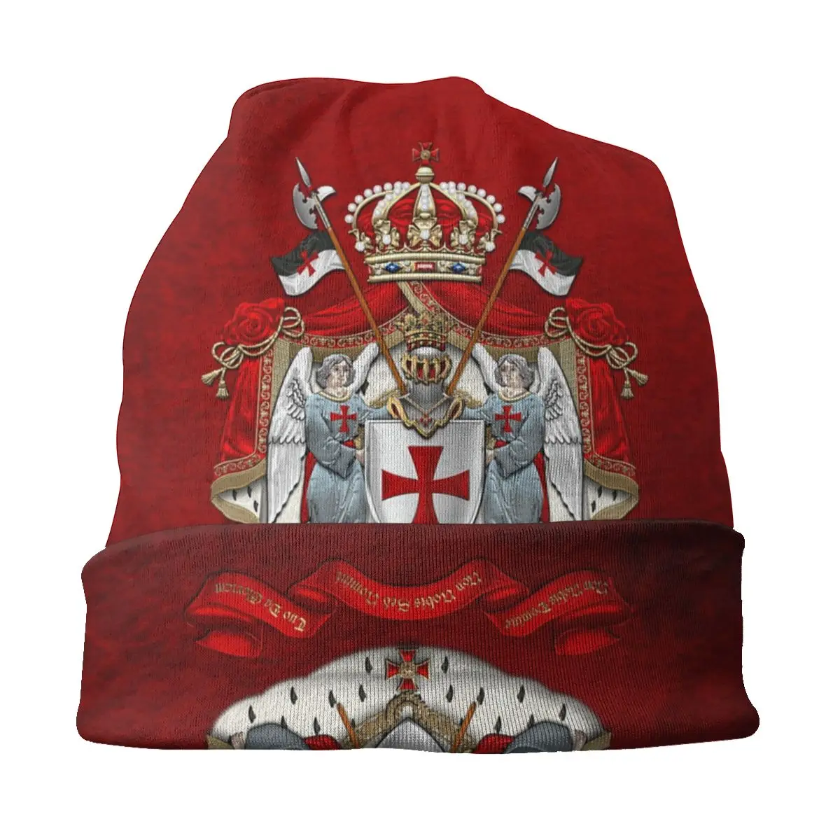 Custom Knights Templar Flag With Coat Of Arms Skullies Beanies Caps Winter Warm Knit Hat Adult Medieval Warrior Cross Bonnet Hat