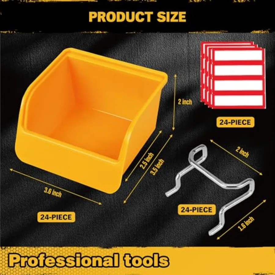 Pegboard Bins Organizer Set 24-Pack - Durable Storage Tray for Screws, Nuts, Bolts, Hardware, Crafts, Accories Fits Standard Pe