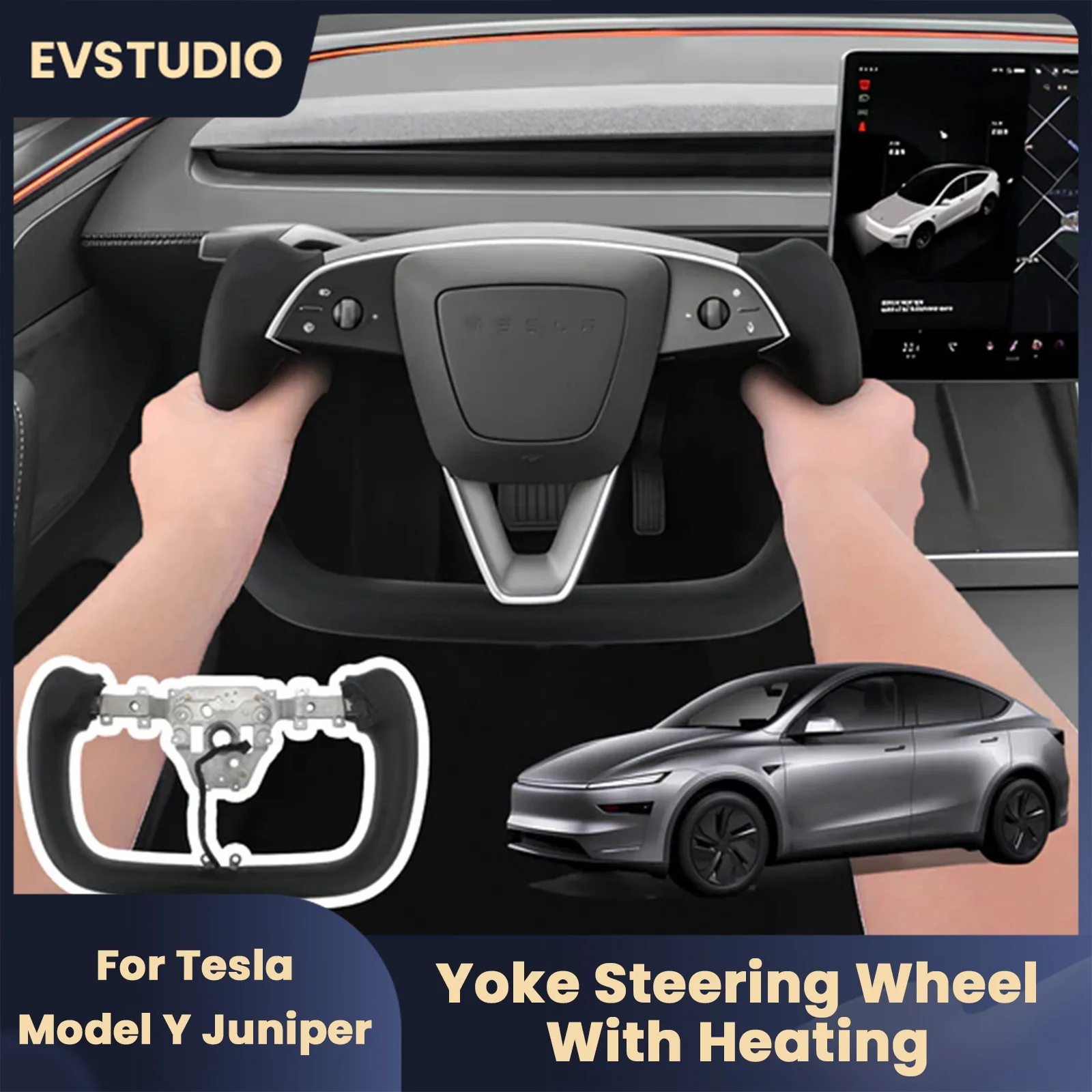 

Nappa Leather Steering Wheel for Tesla Model Y Juniper Heat Yoke Handle Steering Wheel Personalized Customized Car Accessories