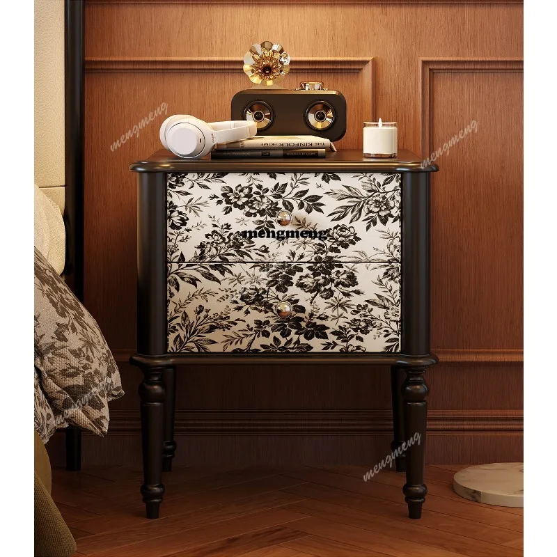 

Exquisite bedside table, bedroom creative black light luxury solid wood safe integrated cabinet