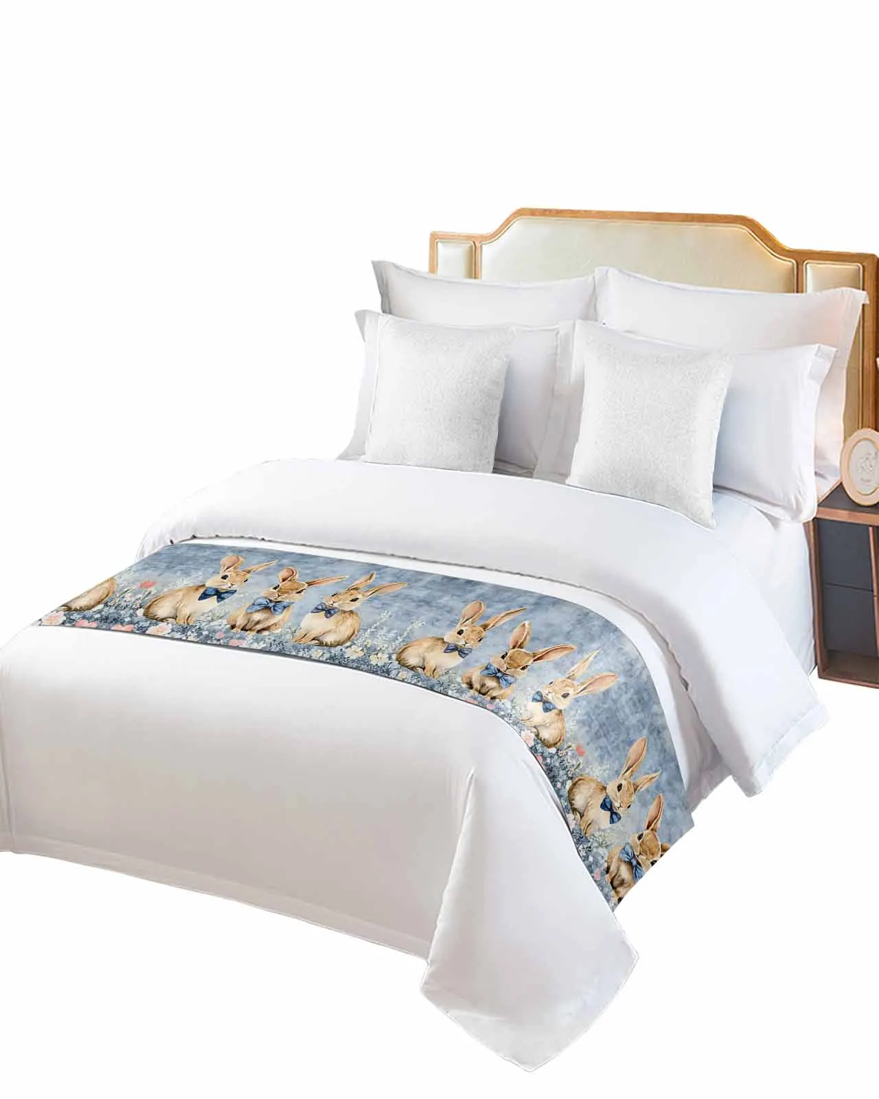 

Spring Pastoral Easter Rabbit Bed Runner Luxury Hotel Bed Tail Scarf Decorative Cloth Home Bed Flag