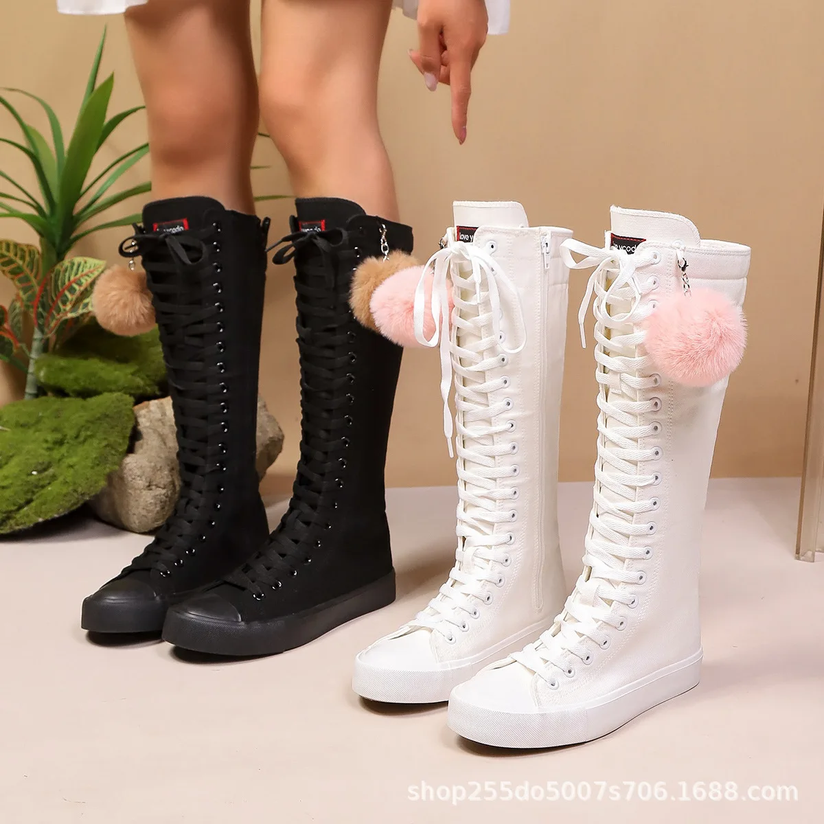 

Women's Long-tube Boots Classic Breathable Canvas Boots Fashion Women's Knee-high Boots Casual Long-tube Boot Botas Largas Mujer