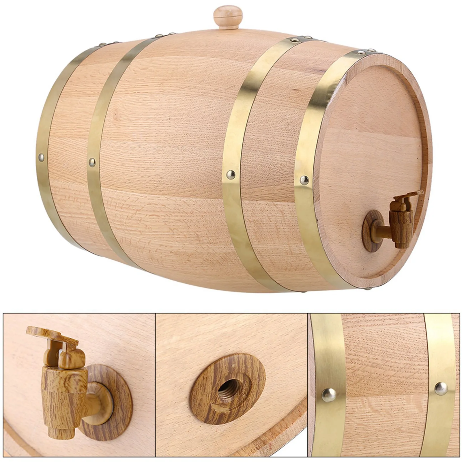 

10L Vintage Wood Wine Barrel Dispenser with Stainless Steel Tap Whiskey Bourbon Tequila Storage Home Bar Pub Retro Decoration