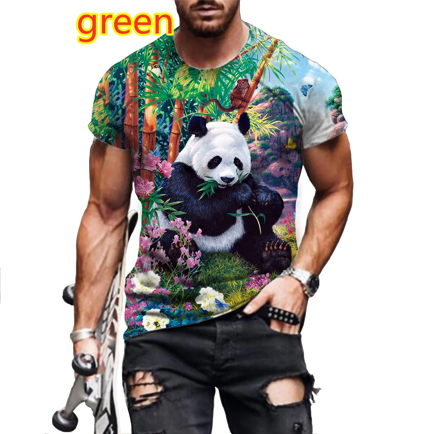 T-Shirt Men Summer Harajuku Cute Panda 3D Printed Animal T Shirt Short Sleeve Casual Top