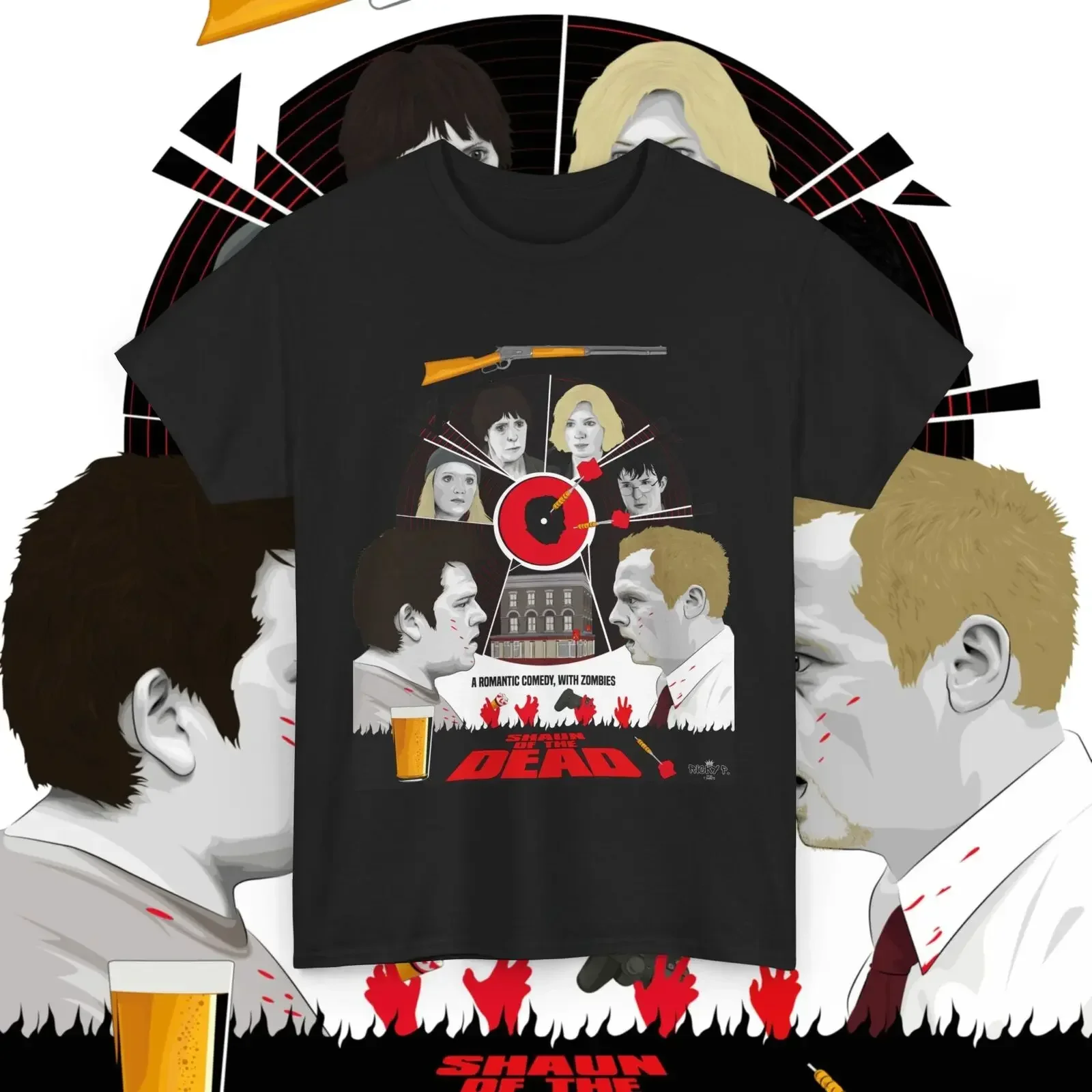 Shaun Of The Dead Movie T Shirt Comic Art Unisex Heavy Cotton Tee