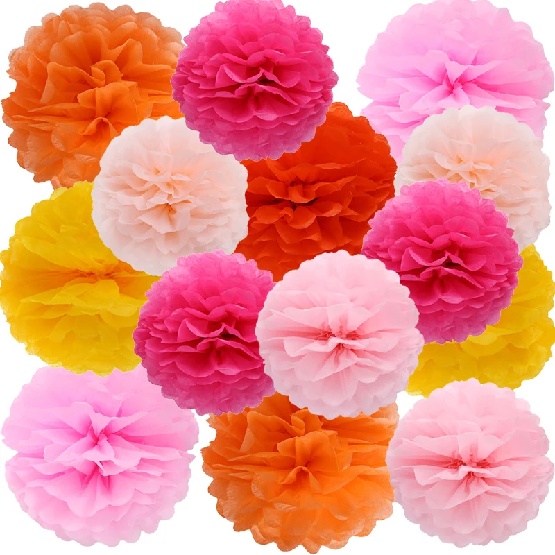 5pcs 10/20/30cm Tissue Paper Flowers Balls DIY Craft Paper Pom Poms Wedding Hanging Ornaments Baby Shower Birthday Supplies