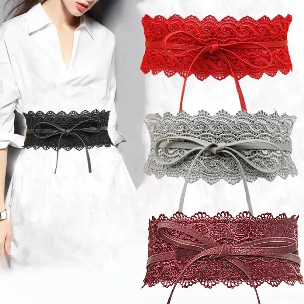 

Female Casual Slim Fit Ladies Dress Cummerbands Corset Lace Waistband Wide Waist Band Faux Leather Belt