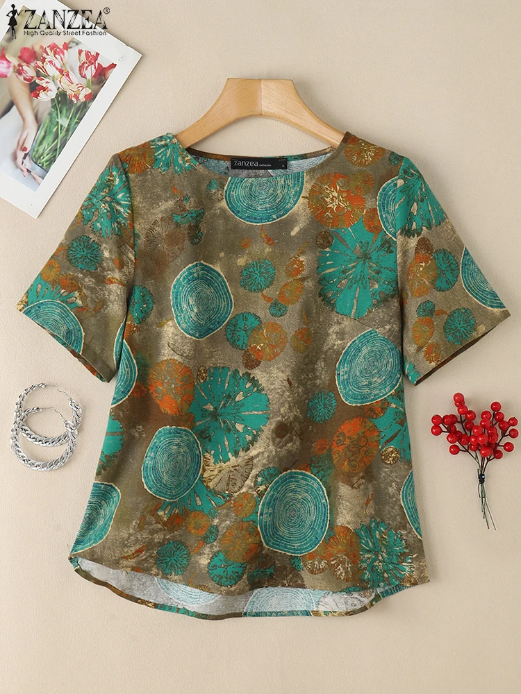 

2025 Summer Women Short Sleeve Holiday Tops ZANZEA Stylish Printed Blouse Bohemian Shirt Casual Loose Work Blusas Female Chemise