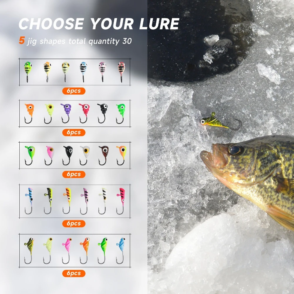 30pcs Ice Fishing Lure Set with High Carbon Steel Hooks and Glowing Bodies for Winter Anglers Pursuing Multiple Species