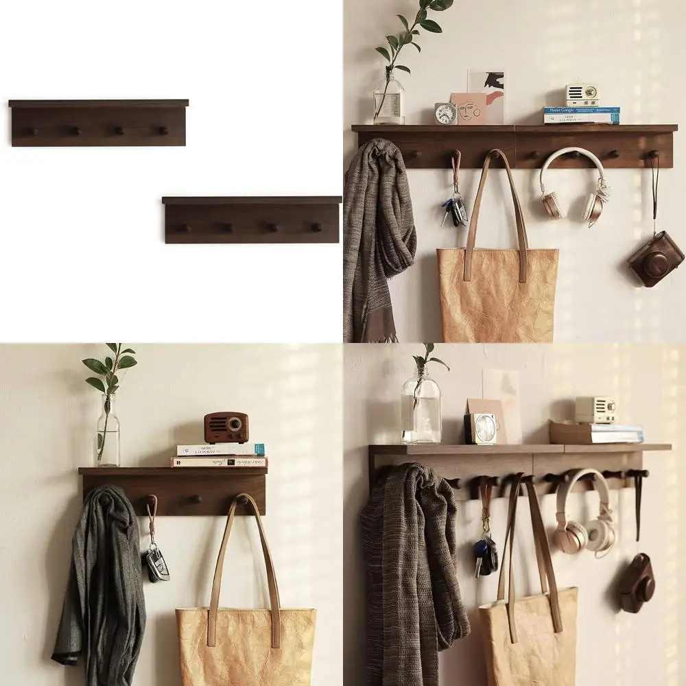 

Настенная вешалка для одежды из орехового дерева с крючками и полками - стильное решение для хранения