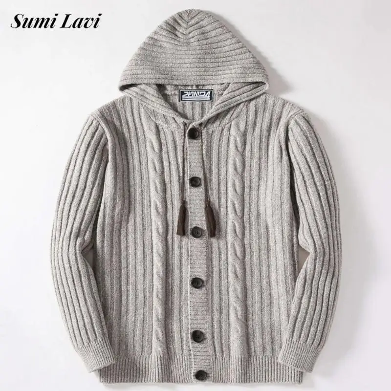 

Стильная жаккардовая вязаная куртка с капюшоном, мужские винтажные текстурированные свитера на пуговицах, мужские осенне-зимние теплые вязаные кардиганы