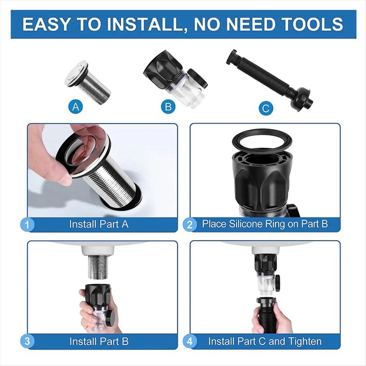 goodede Bathroom Sink Drain Kit with Flexible Expandable P-Trap Sink Drain Pipe Tube Anti-Odor Bathroom Sink Drain Pipe