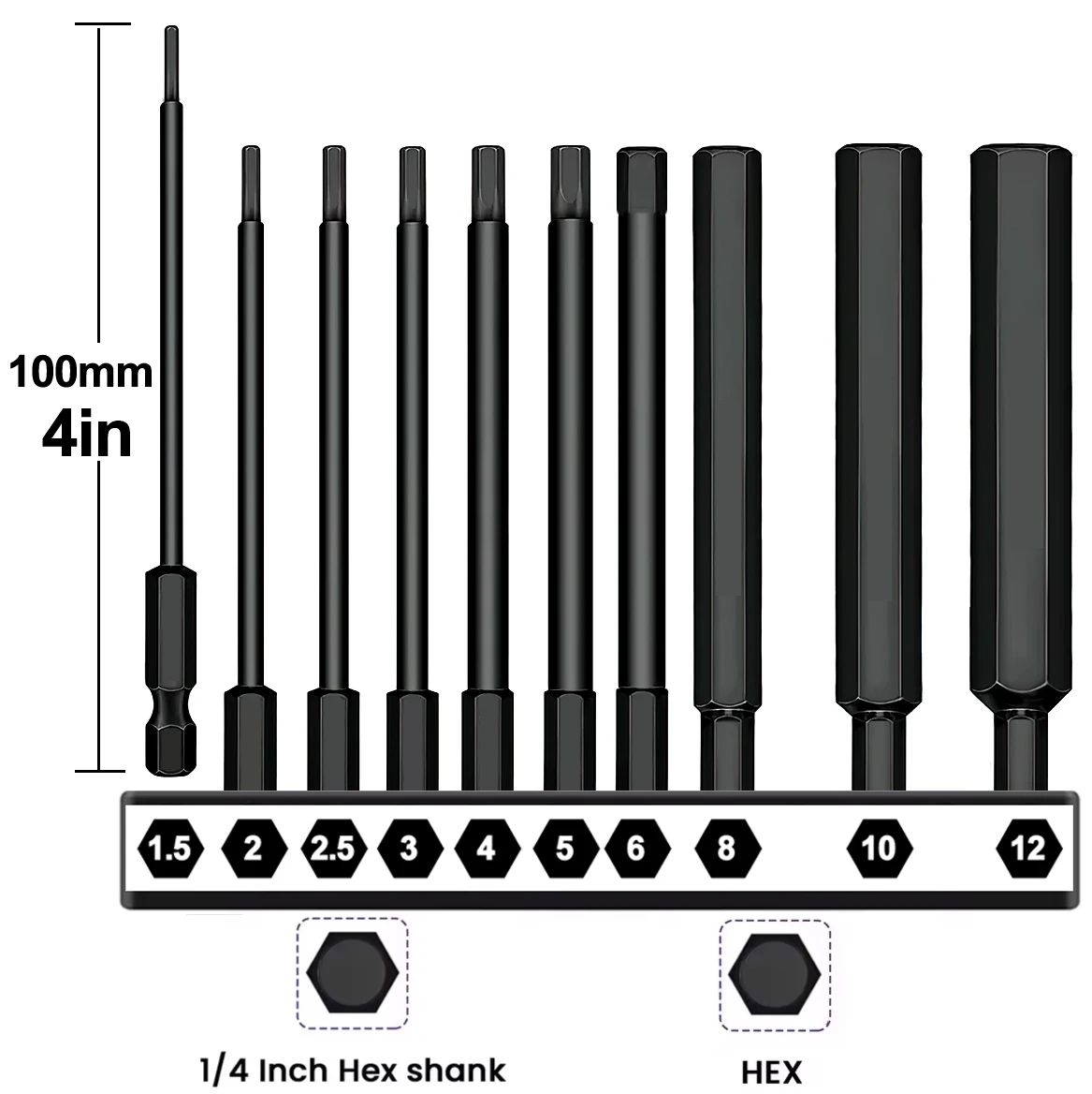 

10 шт., набор сверл с шестигранной головкой, шестигранный ключ, набор сверл 100 мм, набор шестигранных бит S2, стальная шестигранная отвертка, магнитный шестигранный ключ, сверло