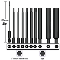 10Pcs Metric Hex Head Allen Wrench Drill Bits Set 100mm Hex Bit Set S2 Steel Allen Screwdriver Bit Magnetic Hex Key Drill Bit