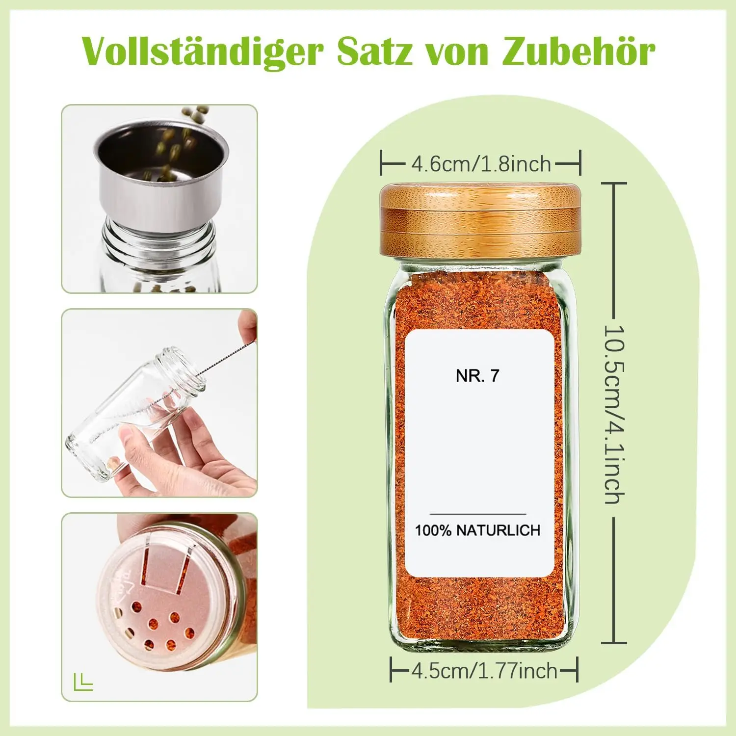 12/21 quadratische 120-ml-Gewürzgläser mit 2-in-1-Bambusholzregal (Fcm). ® ), 120 Etiketten für Halter und Schubladen, ohne Bpa – Detail 4