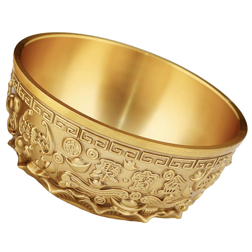 

Classical Chinese Style Pure Brass Golden Tone Treasure Bowl Offering Fortune Basin Crafts Tabletop Decoration