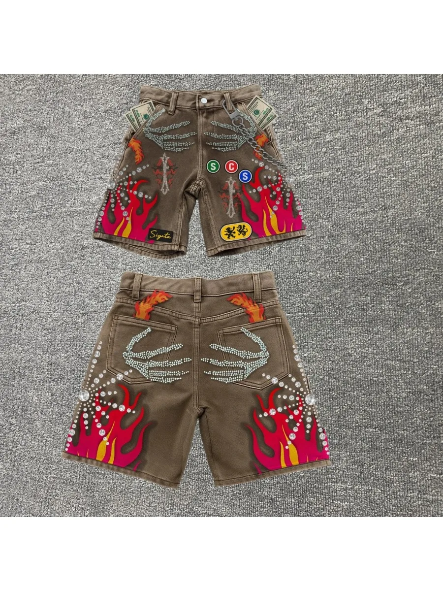 Embroidered Shorts Y2K Streetwear Man Woman Clothing Harajuku Hip Hop Baggy Denim Gym Shorts Gothic Summer Basketball Shorts