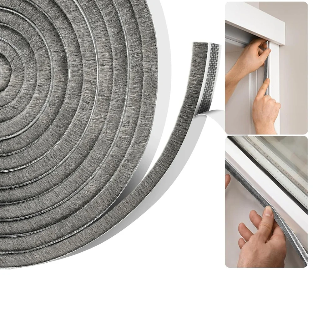 Self Door Window Seal Strip 5m 9mm Polyester Fiber Weatherproof Dustproof Noise Reduction Sealing Brush for Doors and