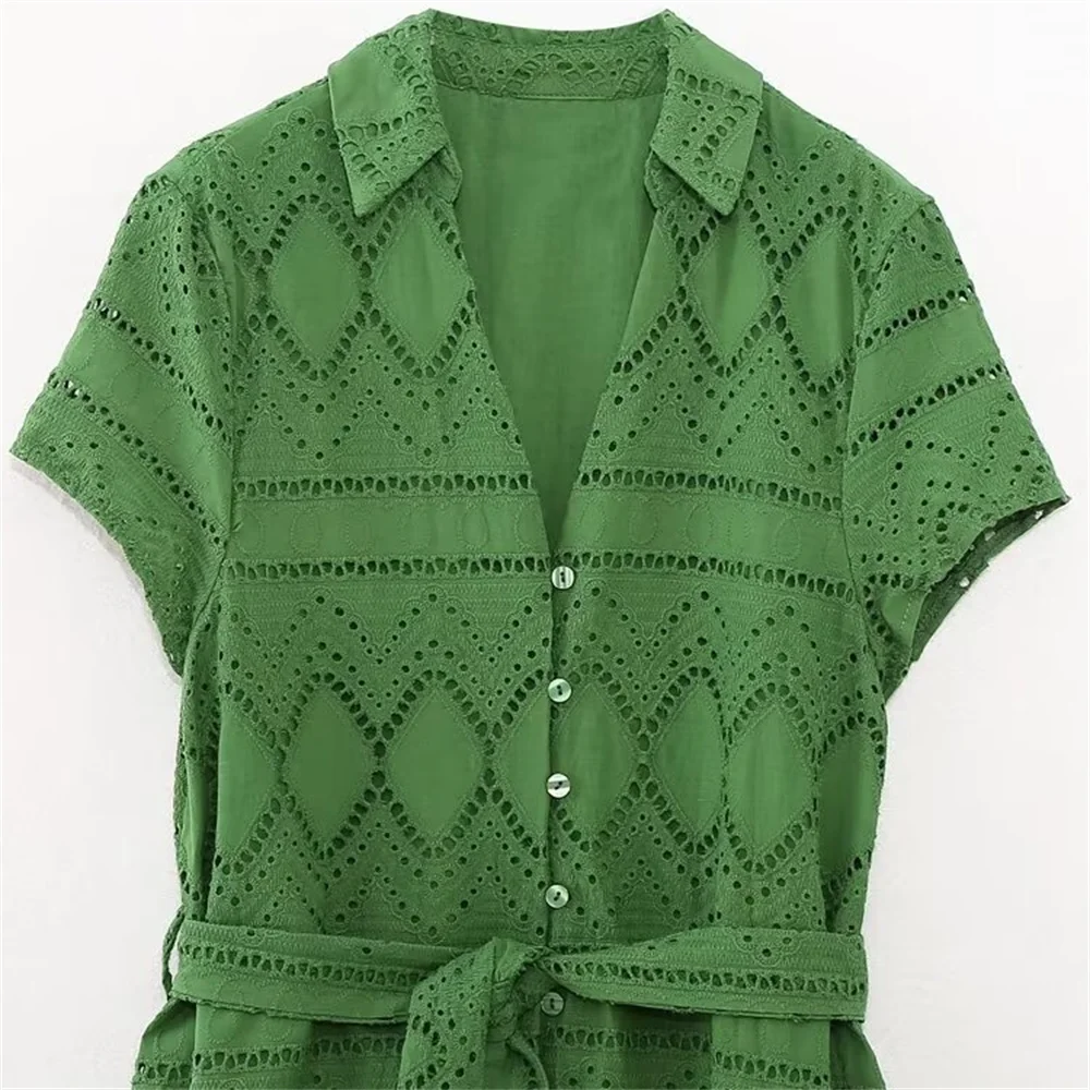 2024zar * Frühling/Sommer neues Produkt heiß verkaufen Damen bekleidung Stil lässig abnehmen aushöhlen besticktes Hemd Stil Kleid