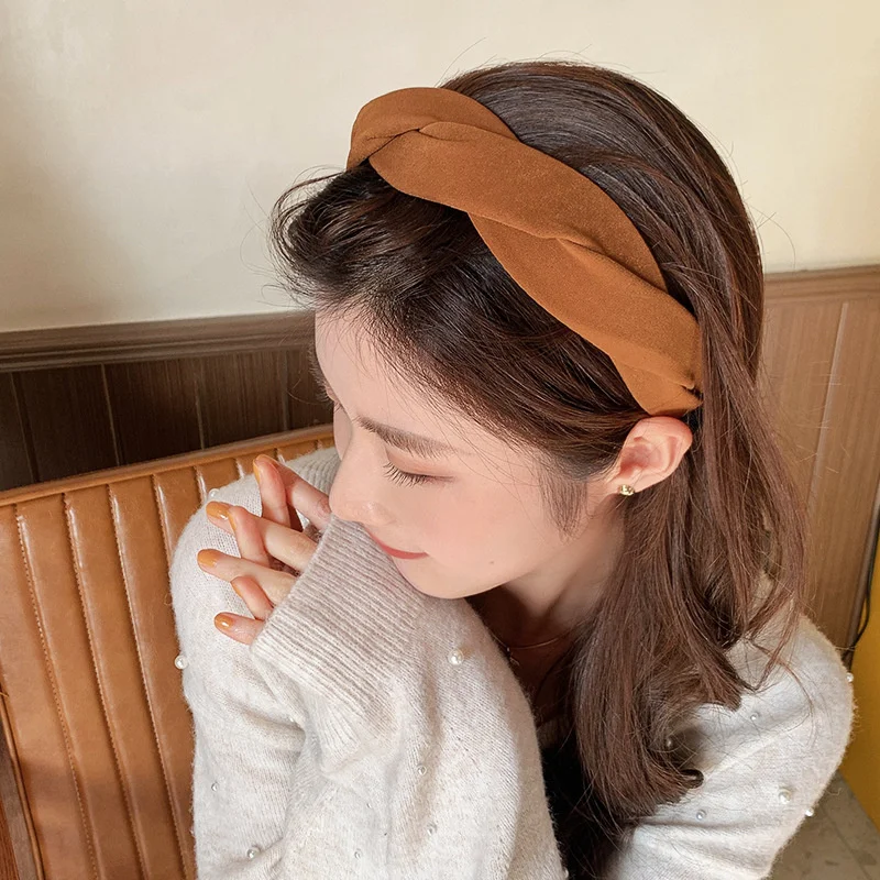 Solid Braided Vintage Soft Elastic Headband for Women Fashion Wide Side Hair Band Hoop Headwear Girls Hairband Hair Accessories