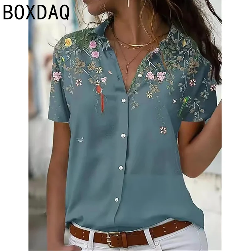 2025 Summer Chic New Women's Short-Sleeved Loose Shirts Big Size Casual Beach Shirt 3D Butterfly Flower Printed Blouses Tops - Image 5