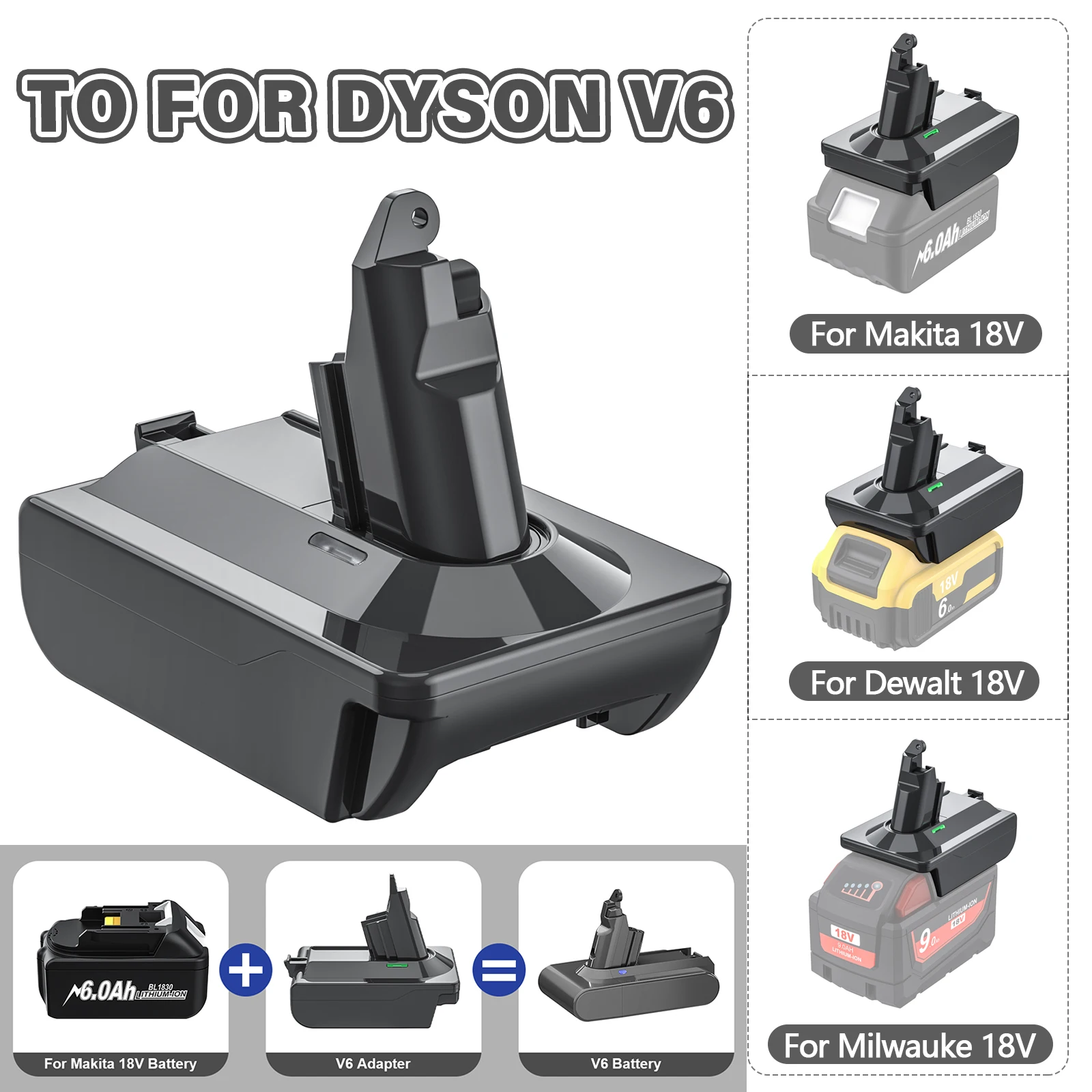 

V6 Battery Adapter Li-ion Battery Convert To For Dyson V6 SV03 SV04 SV09 DC62 DC59 VacuumCleaner for Makita/Dewalt/Milwauke 18V