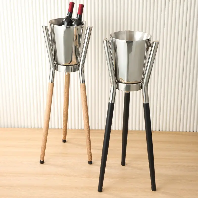 Thickened stainless steel champagne bucket set with shelf bar ice bucket light luxury beer wine wine ice bucket
