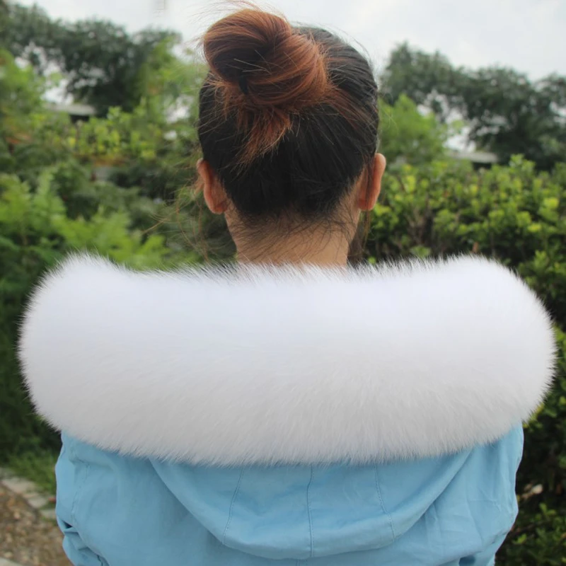 100% Natural Real Fox Fur Collars Women's Down Coat Hat Hood Trim Fur Collar Female Warm Fox Fur Straight Scarves Shawl Big Size