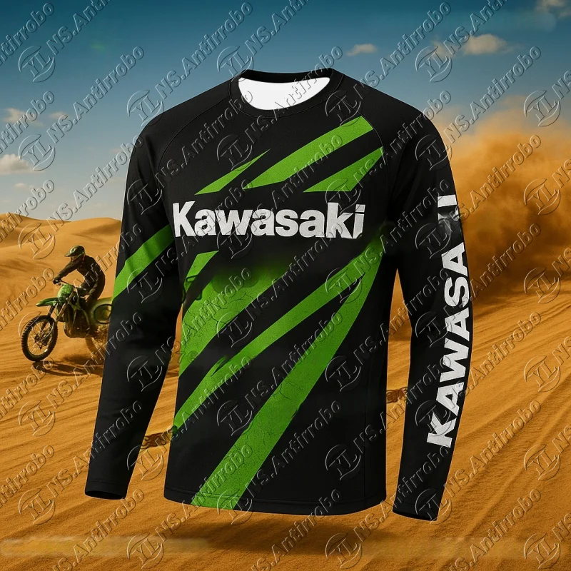 

Moto Fans Kawasaki Long-Sleeve Jersey, Striking Green and Black Design with The Kawasaki Logo, Perfect for Motorcycle Fans