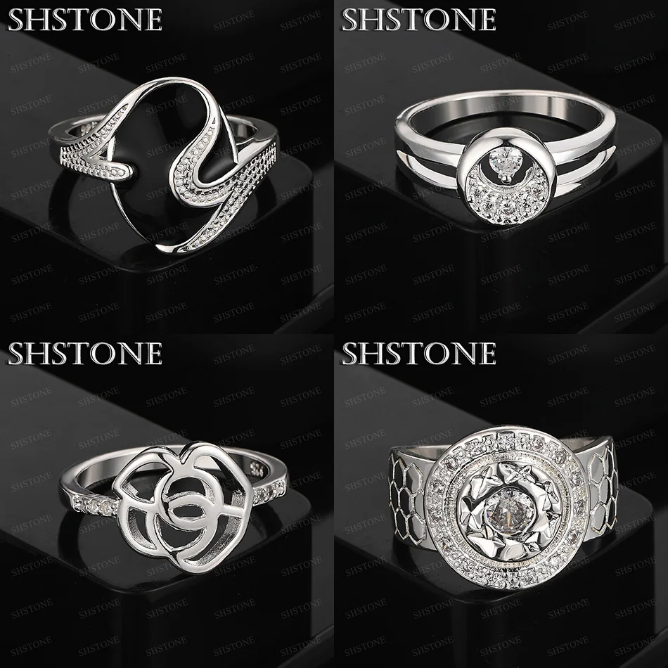 

Кольцо из стерлингового серебра 925 пробы с цветком, черная эпоксидная смола, круглое кольцо с цирконом, размер 7-10, модные очаровательные ювелирные аксессуары для дня рождения