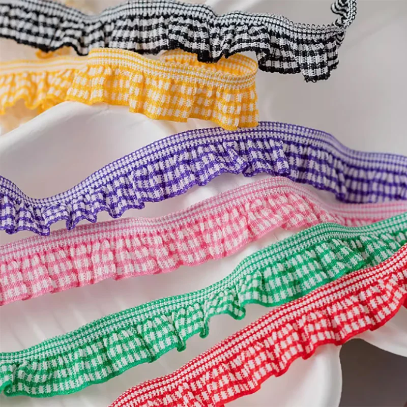 5/10 Yards Elastisches Farbiges Kariertes Rüschenband, Schönes Gittergewebe für Kopfbedeckungen, Hüte, Geschenkboxen, Kleidung, Unterwäsche, BH, Banddekoration – Detail 2